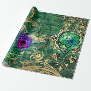 Peacock Feathers and Butterfly Wrapping Paper
