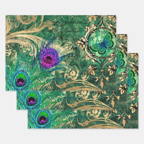 Peacock Feathers and Butterfly Wrapping Paper Sheets