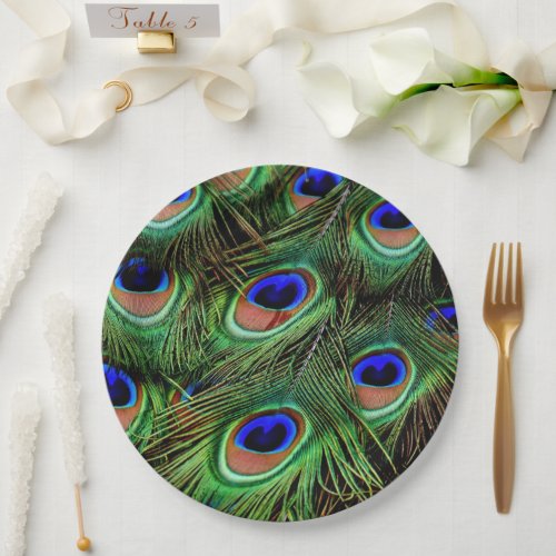 Peacock Feathers Animal Print Teal Green  Paper Plates