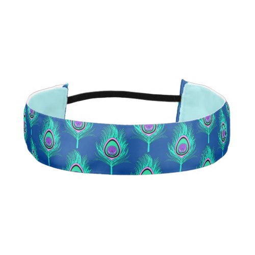 Peacock Feathers Aqua on Deep Cobalt Blue Athletic Headband