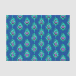 Peacock Feathers, Aqua on Deep Cobalt Blue Tissue Paper