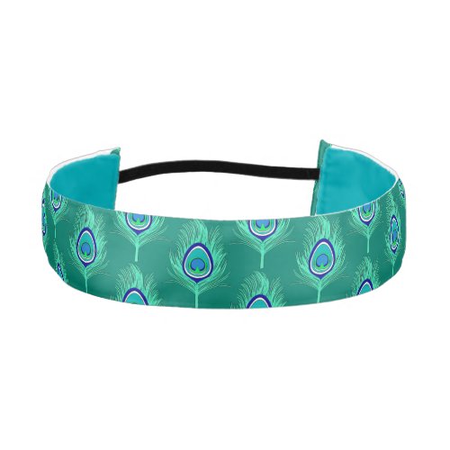 Peacock Feathers Aqua on Turquoise  Peacock Athletic Headband