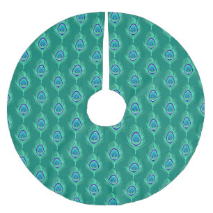 Peacock Feathers, Aqua on Turquoise / Peacock Brushed Polyester Tree Skirt