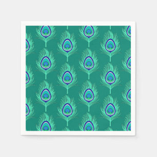 Peacock Feathers, Aqua on Turquoise / Peacock Napkins