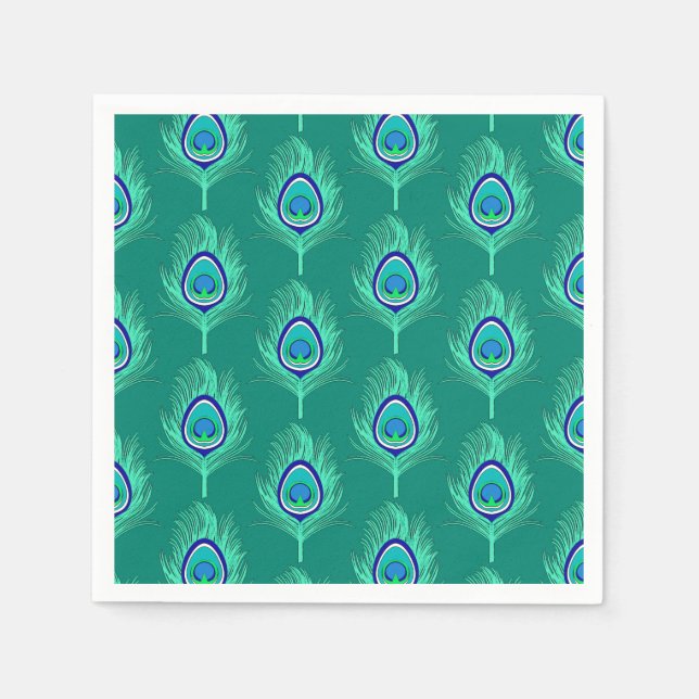 Peacock Feathers, Aqua on Turquoise / Peacock Napkins (Front)