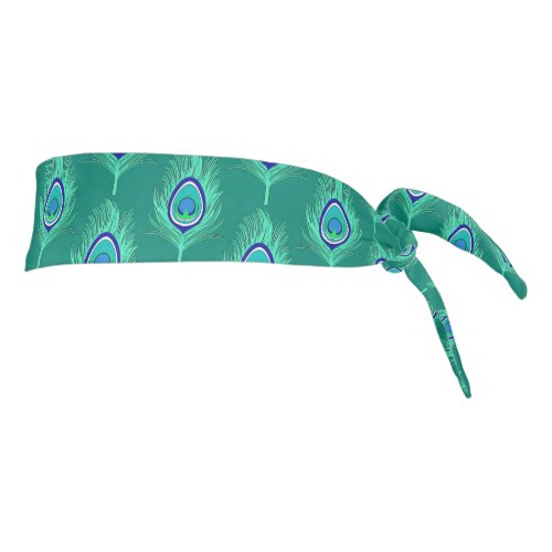 Peacock Feathers Aqua on Turquoise  Peacock Tie Headband