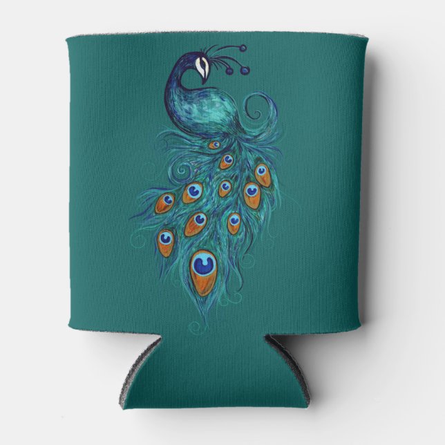 Peacock Feathers Art                               Can Cooler (Front)