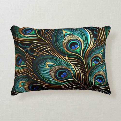 Peacock Feathers _ Art Deco Accent Pillow