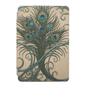 Peacock Feathers Art Nouveau Ornate Teal Frame iPad Mini Cover