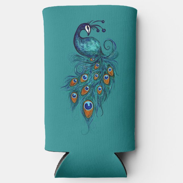 Peacock Feathers Art                               Seltzer Can Cooler (Front)
