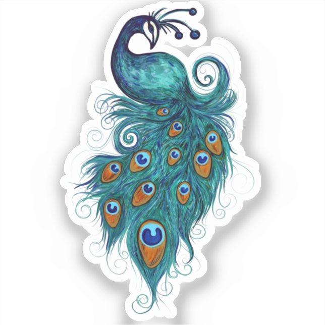 Peacock Feathers Art                               Sticker (Front)