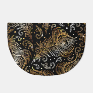 Peacock Feathers: Artistic Freehand Drawing. Doormat