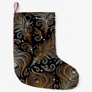 Peacock Feathers: Artistic Freehand Drawing. Small Christmas Stocking