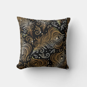 Peacock Feathers: Artistic Freehand Drawing. Throw Pillow