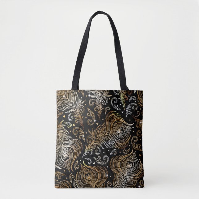 Peacock Feathers: Artistic Freehand Drawing. Tote Bag (Front)