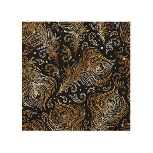 Peacock Feathers: Artistic Freehand Drawing. Wood Wall Art