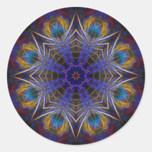 Peacock Feathers Autumn Web Purple Blue Classic Round Sticker