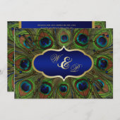 Peacock Feathers, Beads Wedding Invitation - Blue (Front/Back)