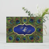Peacock Feathers, Beads Wedding Invitation - Blue (Standing Front)