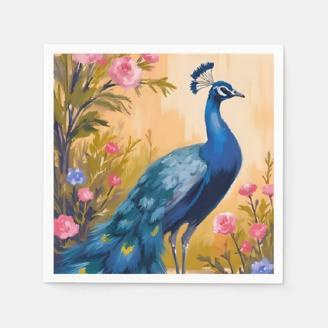Peacock Feathers Beautiful Floral Animal Napkins (Front)