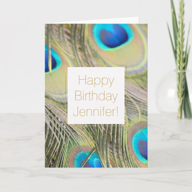 Peacock Feathers Birthday Personalized Card (Front)