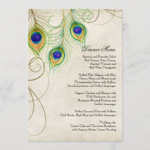 Peacock Feathers Black Damask Wedding Stationery Menu