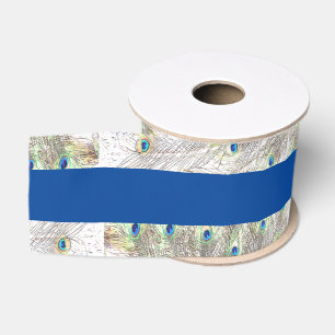 Peacock Feathers Blue Grosgrain Ribbon