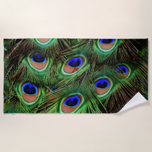 Peacock Feathers Blue Teal Colorful Photography Beach Towel
