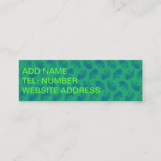 Peacock Feathers Blue with Green Mini Business Card (Front)