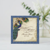 Peacock & Feathers Bridal Shower Invite Navy Blue (Standing Front)
