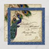 Peacock & Feathers Bridal Shower Invite Navy Blue (Front/Back)