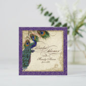 Peacock & Feathers Bridal Shower Invite Purple (Standing Front)