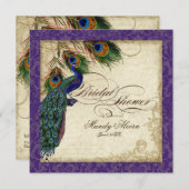 Peacock & Feathers Bridal Shower Invite Purple (Front/Back)