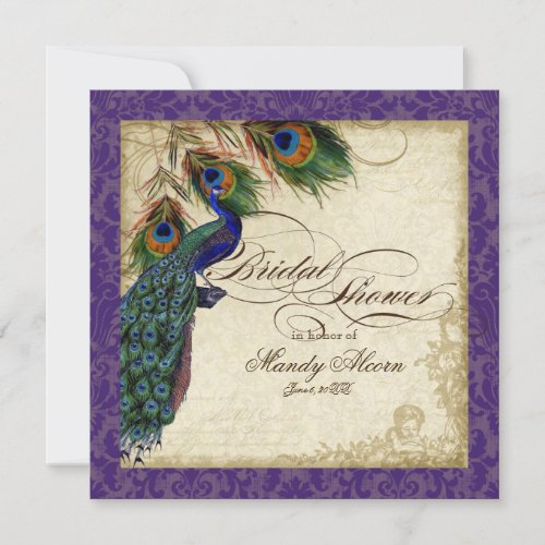Peacock  Feathers Bridal Shower Invite Purple