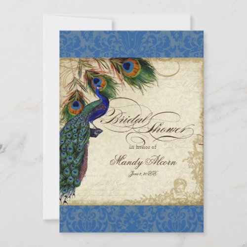 Peacock  Feathers Bridal Shower Invite Royal Blue