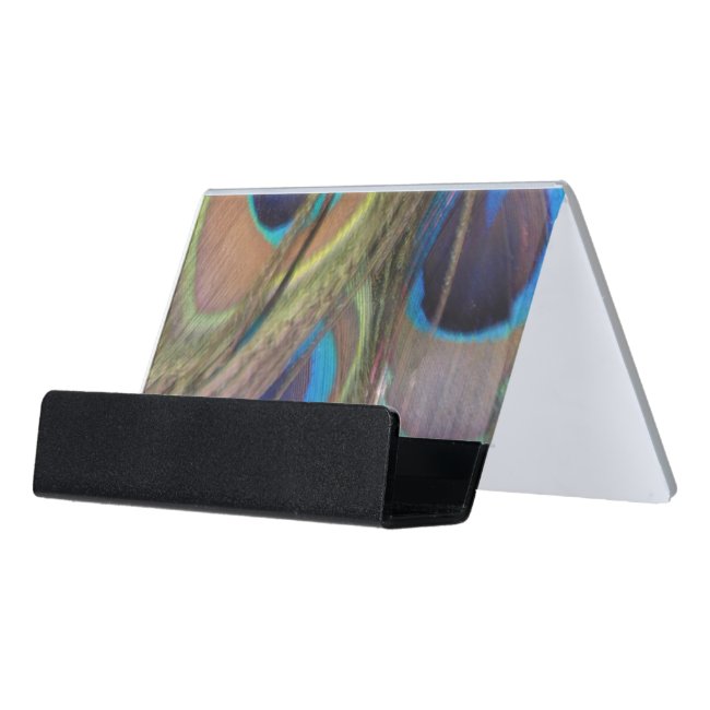 Peacock Feathers Bright Desk Business Card Holder