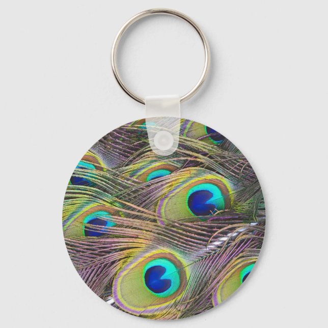 Peacock Feathers Button Keychain (Front)