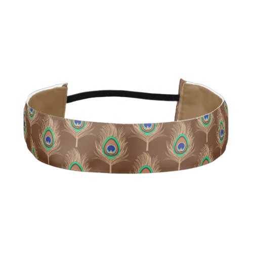 Peacock Feathers Camel Tan on Chocolate Brown Athletic Headband