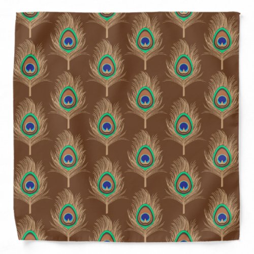 Peacock Feathers Camel Tan on Chocolate Brown Bandana