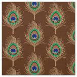 Peacock Feathers, Camel Tan on Chocolate Brown Fabric
