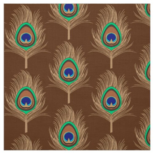 Peacock Feathers Camel Tan on Chocolate Brown Fabric