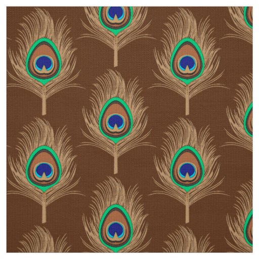 Peacock Feathers, Camel Tan on Chocolate Brown Fabric