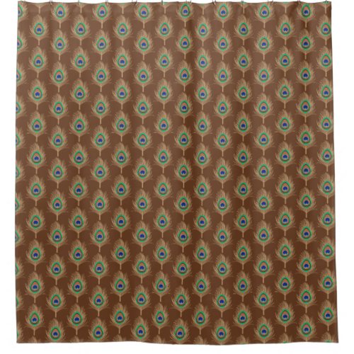 Peacock Feathers Camel Tan on Chocolate Brown Shower Curtain