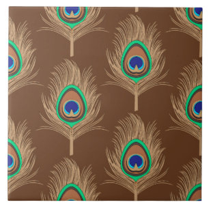 Peacock Feathers, Camel Tan on Chocolate Brown Tile
