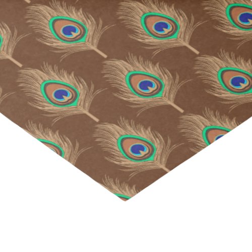 Peacock Feathers Camel Tan on Chocolate Brown Tissue Paper