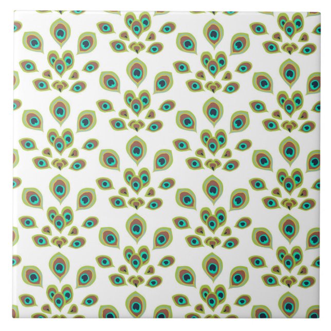 Peacock Feathers Ceramic Tile (Front)