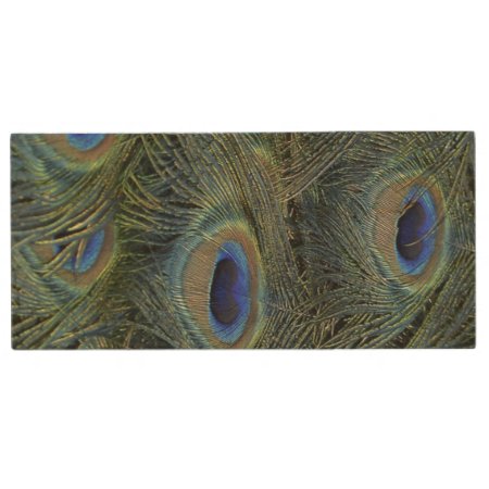 Peacock Feathers Close Up Photo Wood Flash Drive