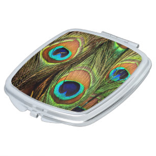 Peacock Feathers Compact Makeup Mirror