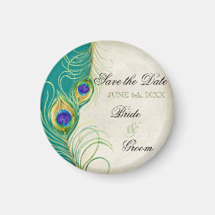 Peacock Feathers Damask Save the Date Magnet