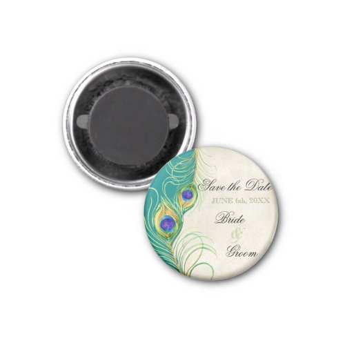 Peacock Feathers Damask Save the Date Magnet